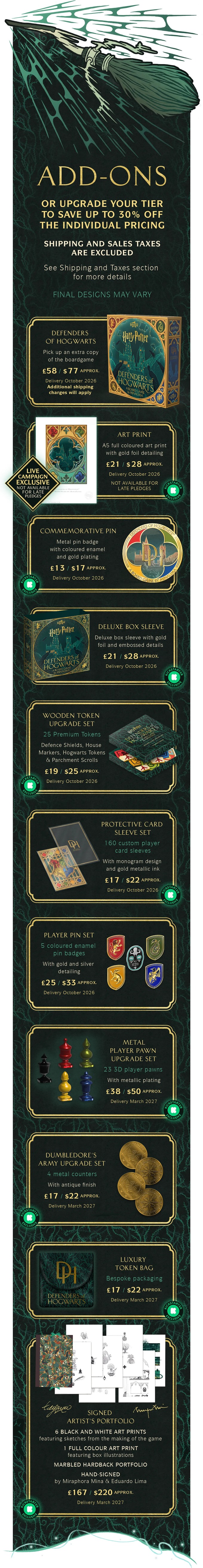 Official campaign infographic: Add-Ons price list for the game and every upgrade item